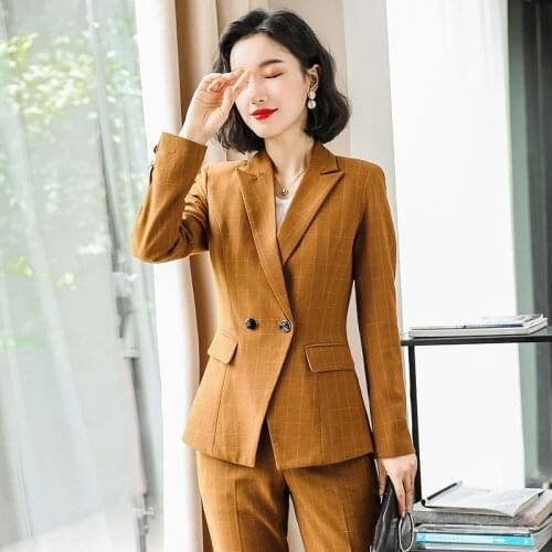 Plaid suit suit female formal office work suit plus size woman suits lady suit office jacket pant suits for women blazer set