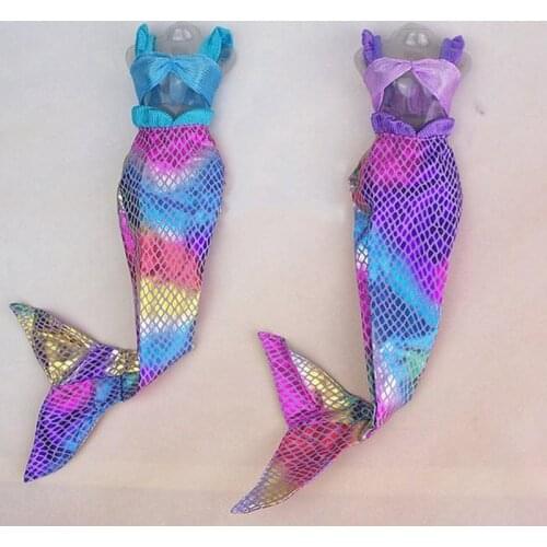 Handmade Dolls Party Dress Gown Skirt Fashion Clothes For Barbie Doll Genuine Mermaid Tail Dress Baby Toy