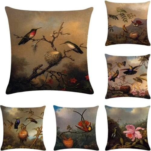 Summer Popular Bird Back Cushion Cover Sparrow Pheasant Jaundice Cuckoo Nature Pattern Peach Skin Home Decoration Pillowcas