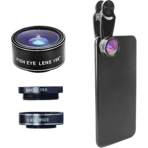 Mobile Phone 198-degree Fish Eye Wide Angle 15X Macro Camera Lens Kit for iPhone