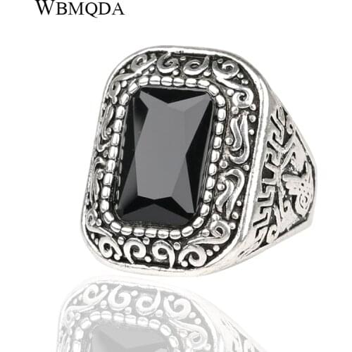 High Quality Vintage Black Resin Silver Color Big Ring Retro Ethinc Punk Rock Men Rings Minimalist Jewelry Free Shipping