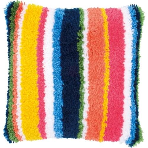 Latch Hook Kits for DIY Throw Pillow Cover Sofa Cushion Cover with Colorfull Tripe Pattern Printed Crochet Need