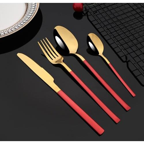1/2/4Set Stainless Steel Dinnerware Set Red Gold Cutlery Dinner Spoon Fork Knife Flatware Western Silverware Tableware Set