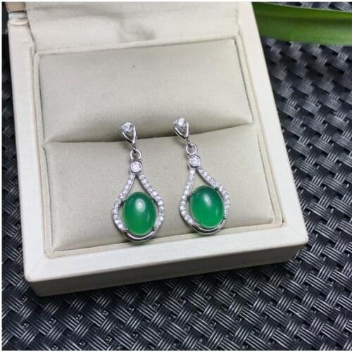 Natural Chalcedony earring Free shipping Jewelry Natural real Chalcedony 925 silver Earring