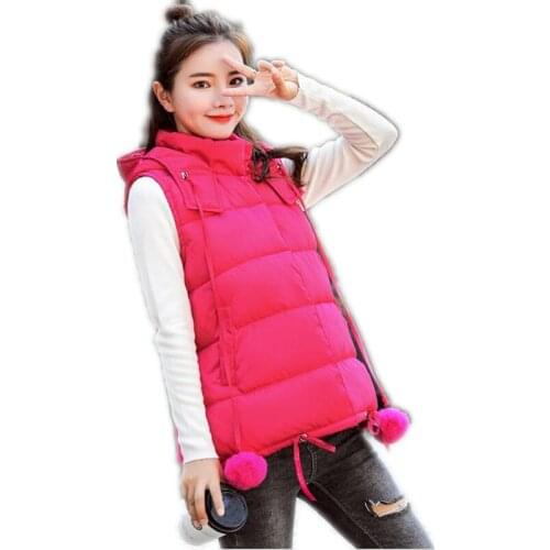 2018 New Sweet Autumn Winter Women Short Vest Female Down Cotton Vest Cute Furball Plus Size 3XL Women Slim Vest Outerwear Q544