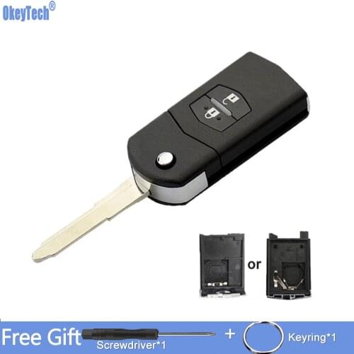 OkeyTech 2 Buttons Flip Folding Remote Car Key Shell Case Cover Fob For MAZDA 3 5 6 Series M6 RX8 MX5 Uncut Blade Small/Big Set
