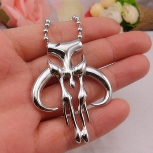 Mandalorian Symbol Necklace Boba Mythosaur Pendant Chain Bounty Hunter Skull Pendants Wars Punk Jewelry Men Gift