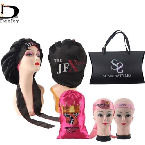 Custom Logo Virgin hair Wigs packaging Satin Bags/bonnet/wrap edge headband/lace melt band/cape apron