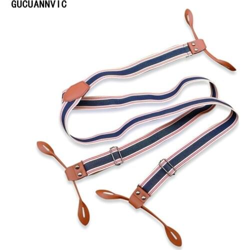 NEW Vintage brown striped 3 cm wide suspenders Men casual leather suspenders Adjustable suspender clip Fashion braces
