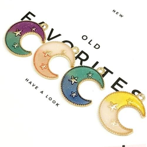 10pcs/lot Fashion Enamel Moon Shape Charm 20*23mm Double Color Moon Pendant Fit For Hair Jewelry Making