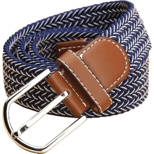 Fashion Men and Womens Canvas Belt Elastic Stretch Canvas Belt Leather Metal Buckle Knitted Belt Braided Belts
