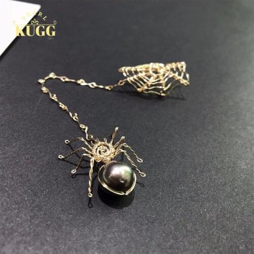 KUGG PEARL 14k Gold Filled Earrings Natural Tahiti Black Pearl Earrings Handmade Jewelry Spider Shape Long Earrings for Women