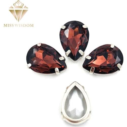 10X14mm/13X18mm glass crystal Wine Red teardrop Copper claws hollow thick bottom high quality Sew on rhinestones DIY accessories