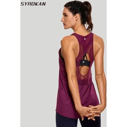 SYROKAN Womens Tops Activewear Mesh Workout Sports Racerback Cute Tank Tops