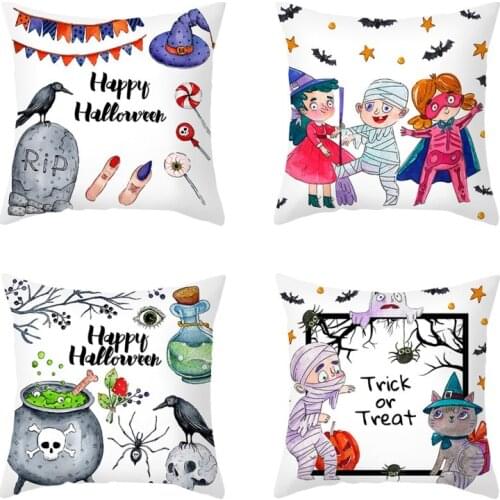 Woven Throw Pillow Cover Halloween Decorative Case Cartoon Pumpkin Cushion Cover Sofa Hotel Party Chair Home Decoration