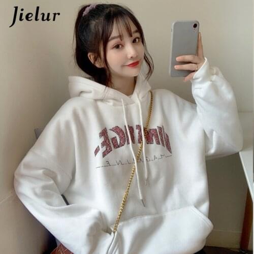 Jielur 2021 Womens Hoodies New Winter Pullover Loose Korean Harajuku Female Sweatshirt Casual Orange White Sweatshirts M-XL
