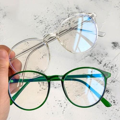 Vintage Anti Blue Light Eyeglasses Women Transparent Round Glasses Frame Men Computer Eyewear Flat Mirror Spectacles