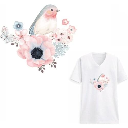 Adorable Watercolor Flower Bird Animal Patches for Clothes Womens DIY Accessory Patch Heat Transfer Ironing Stickers Appliques
