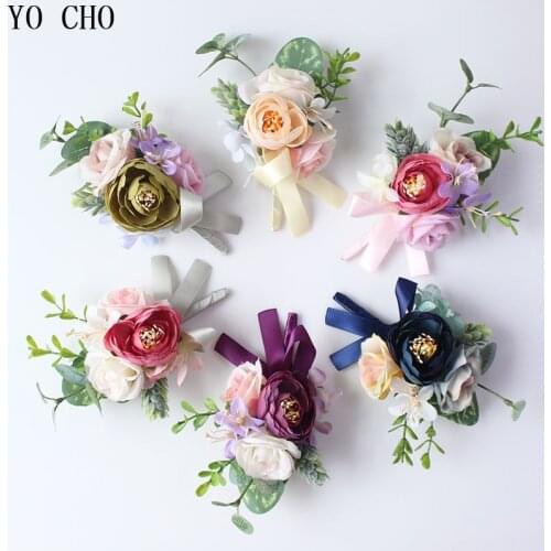 YO CHO Wedding Rose Boutonniere Bride Wrist Corsage Artificial Flower Bridegroom Wedding Meeting Party Unique Personal Adornment
