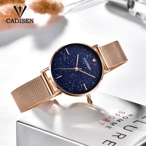 Ladies Watch CADISEN New Casual Fashion Quartz Watch Starry Sky Stainless steel Wristwatch Simple Designer Women Clock