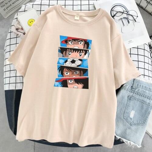 Anime Print Captain Tsubasa Character Women T Shirts Cartoons Soft T-Shirts Summer Oversized T-Shirt Loose Breathable Women Tops