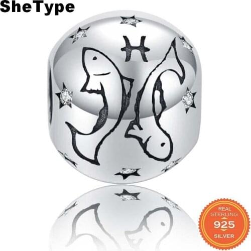 Jazaz 2.8g Water Sign Constellation Round Beads for Women Jewelry Making Pisces Clear Star Charm 925 Solid Sterling Silver