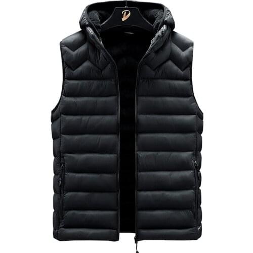 Men Winter Vest Warm Padded Coat Male Sleeveless Jacket Casual Down Vests Plus Size 7XL Thin Slim Fleece Hoodie Waistcoat