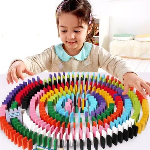 120pcs Multicolor Children Color Sort Rainbow Wood Domino Blocks Kits Early Bright Dominoes Games Educational Toys For Kid Gift