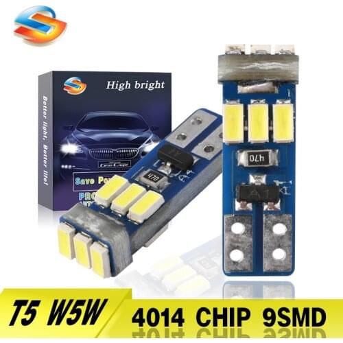 2PCS Canbus T5 LED Bulbs 4014 Chip 9SMD No Error Waterproof Interior Light Wedge Tail Side Lamp Super Bright White DC 12V