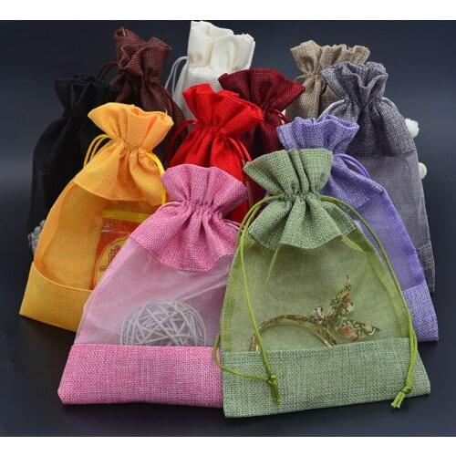 20pcs 13*18CM hemp organza bags colorful choose window bags jewelry storage delicate diaplay clear bag high-quality packaging