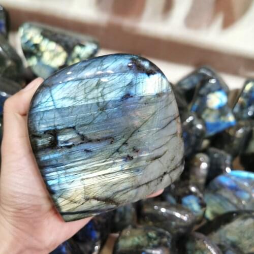 335g Natural labradorite free form stone shining labradorite stand stone Healing