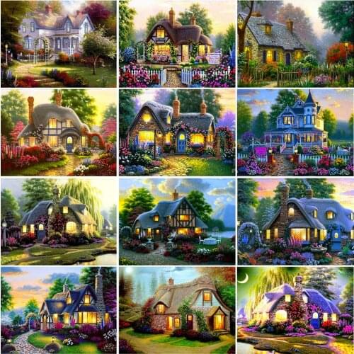 5D DIY Diamond Painting House Cross Stitch Kit Full Drill Embroidery Garden Landscape Mosaic Art Picture of Rhinestones Decor