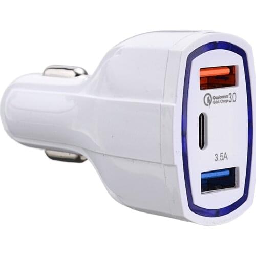 1pc Black/White QC 3.0 USB C Cigarette Lighter Car Charger 3-Ports Quick Charge 3.0 Fast Charger For Phone Charging Adapter Tool