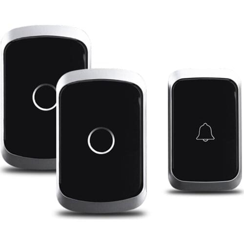 WEMEDA Wireless Doorbell Waterproof 1 Battery Button +2 Receivers LED Light Home Cordless Bell 36 Chimes 4 volume EU Plug