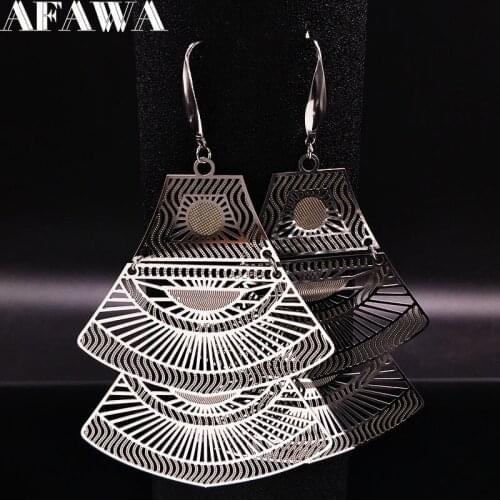 Stainless Steel Bohemian Big Earrings Women Jewelry Geometry Silver Color Earings Fashion Jewelry 2021 aretes largos E612318