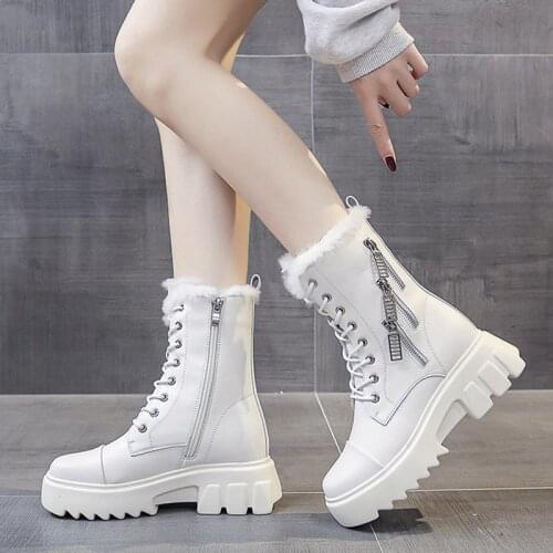Winter Leather White Snow Boots Women Shoes Female Thick Sole Fashion Warm Plush Waterproof Booties Botines Mujer Femmes Bottes