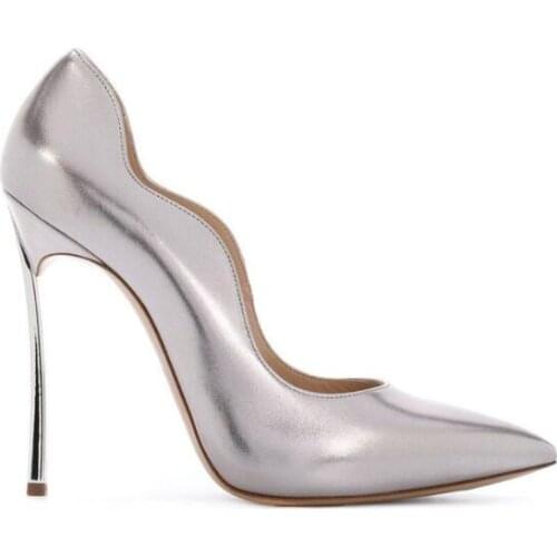 Carpaton 2018 Autumn New womens sheepskin pointed high heels silver wave shallow mouth sexy stiletto fashion party shoes