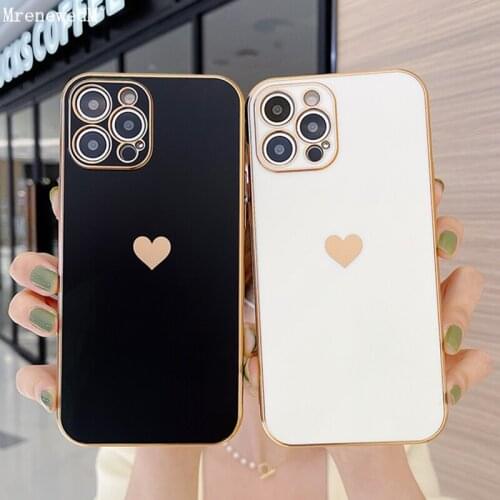 Ultra-thin Cute Electroplated Love Heart Phone Case For iPhone 12 Mini 11 Pro Max X XR 7 8 Plus SE2 Camera Protective Soft Cover