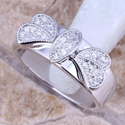Jitter White CZ Silver Plated Butterfly Ring Size 6 / 7 / 8 / 9 E549