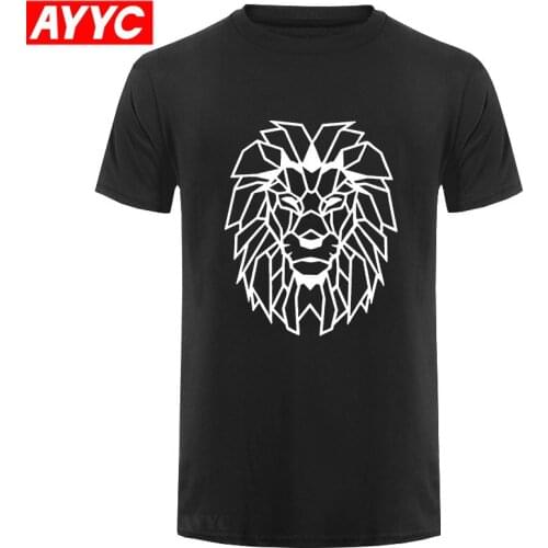 Geometric Animal Tshirt Lion Head Art Line Design T shirt 2018 Hot Mens Fashion Cotton T Shirt Teen Fashion Street Clothing