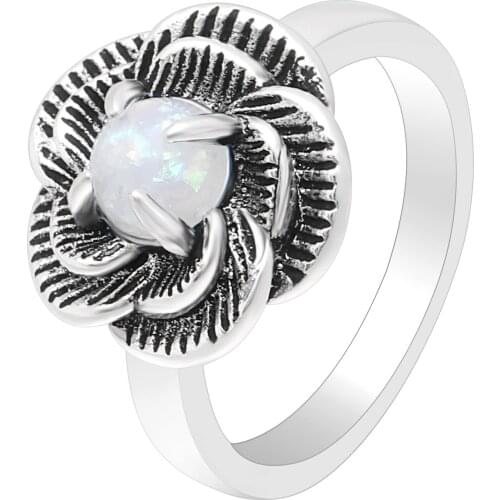 Hainon White Fire Opal Finger Rings For Women 2018 Flower Design Silver color filled Rings Fashion Charming Jewelry For Party