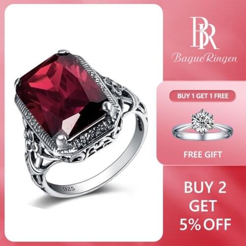 Bague Ringen Rectangle Vintage Red Ruby Rings For Women New Fashion Gemstone Silver 925 Jewlery Ring Wholesale Party Gifts