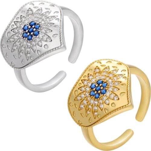 ZHUKOU gold silver color blue cubic zirconia heart ring for women fashion women open lucky ring trend jewelry wholesale VJ281