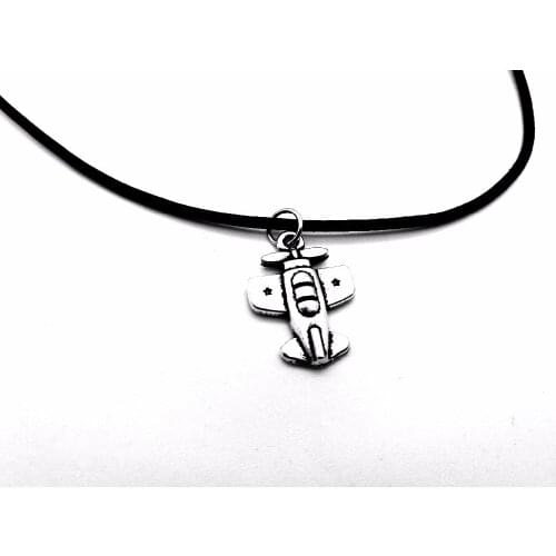 Tiny Vintage Plane Pendant Necklace Harry European Airplane Aircraft Charm Leather Rope Necklaces for Birthday Gifts