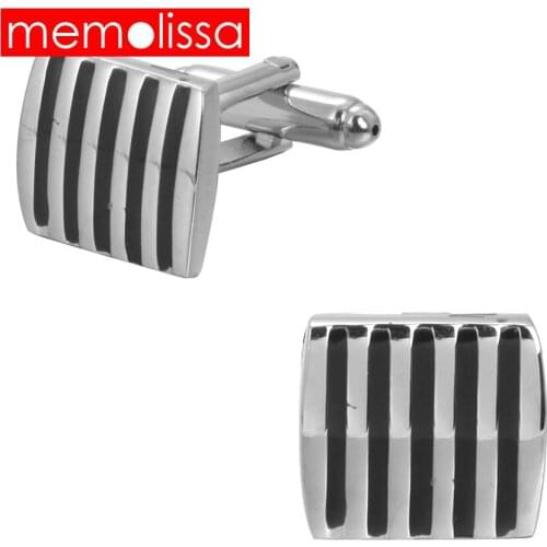 MeMolissa 1pair Black Enamel Cufflinks For Men Jewelry High Quality Hot Sale Classic Stripe Square Men CuffLinks