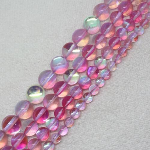 Mini. Order is $7! 6-12mm Pink Multicolor imitate Moonstone Crystal Quartz Round DIY Loose Beads 15"