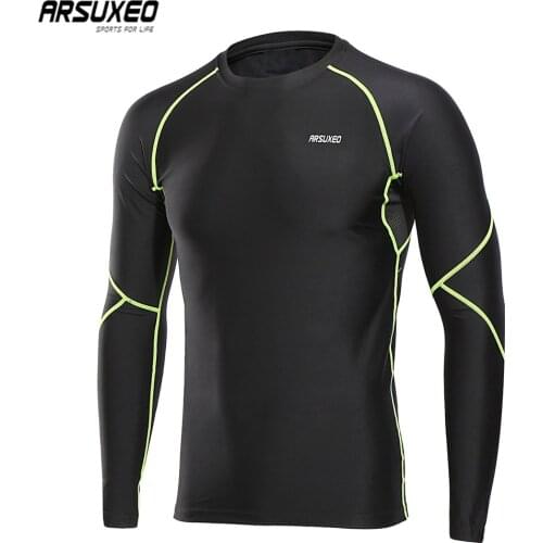 ARSUXEO Men Winter Compression Running Shirt Long Sleeve Sports Running Tights Fleece Base Layer Workout Gym Shirts Tops U81S