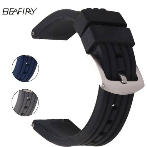 BEAFIRY Soft Silicone Watch Band Strap 20 22 24mm Waterproof Watchband black blue grey
