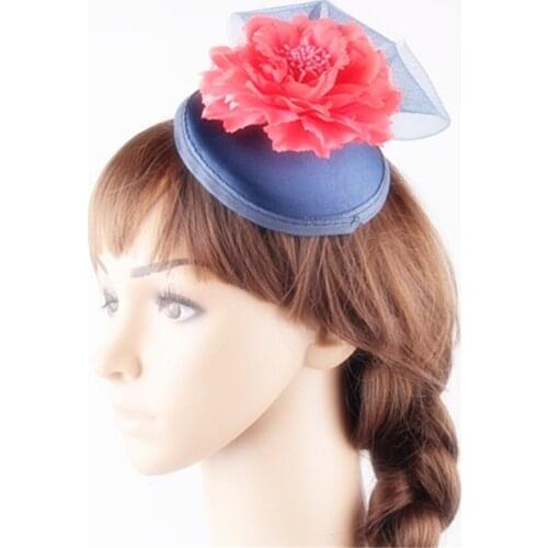 Multiple Colors Elegant Women Fascinator Silk Flower Hair Accessories Stain Base With Crinoline Party Headwear Bridal Headpiece