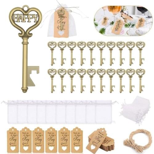 25Set Nordic Zinc Alloy Key Bottle Opener Wedding Party Favors Keychain Vintage Antique Gifts with Tag Rope Bag